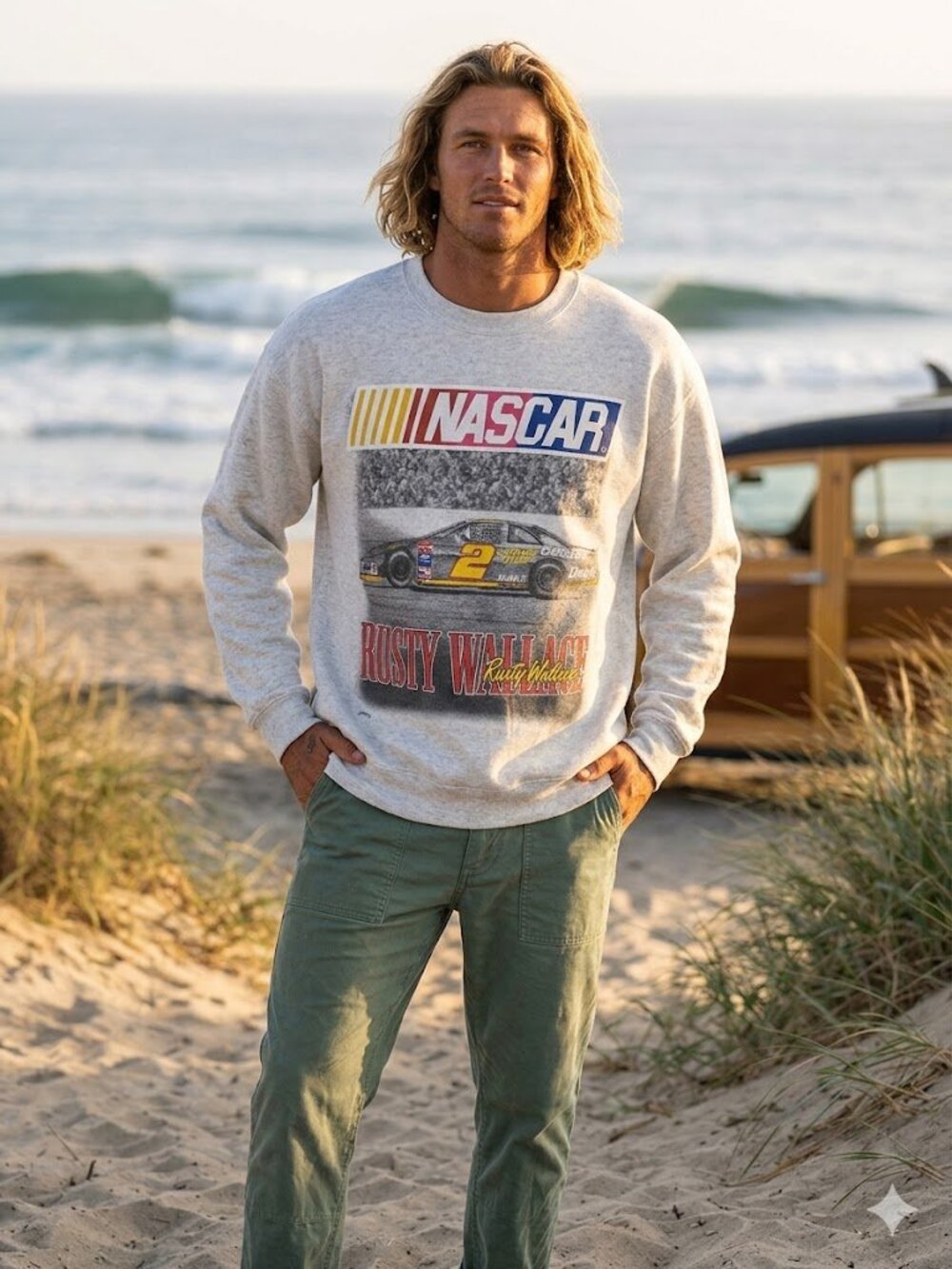 Gray NASCAR Rusty Wallace Graphic Crewneck Sweatshirt
